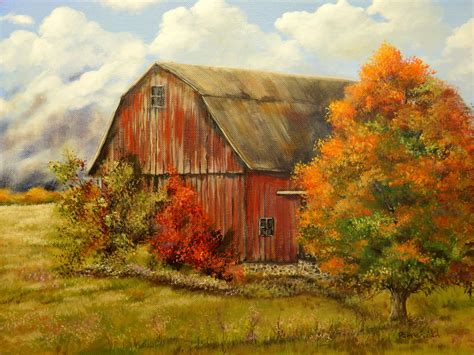 Autumn Storm Original Barn Painting Farm Paintings Barn Art
