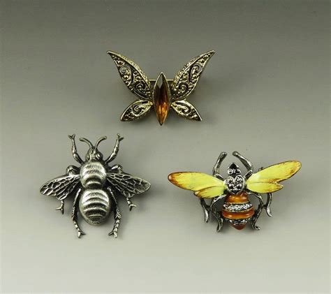 Vintage 3pc Costume Jewelry Pins Brooches Insect Bug Bee Etsy Retro