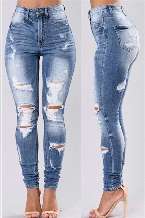 stylish high waist broken holes jeans s deep blue jeans stylish