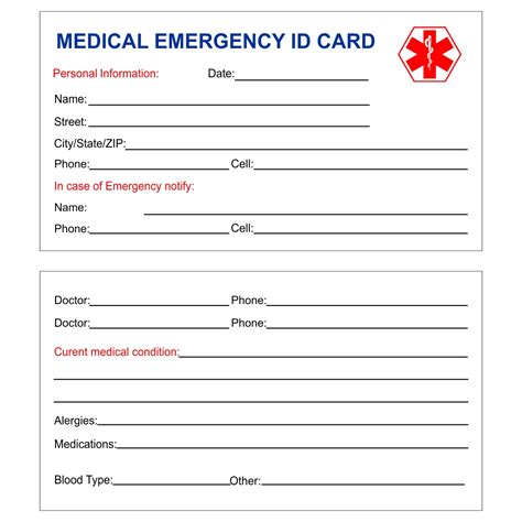 Free Printable Emergency Medical Identification Card