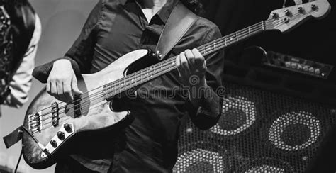Rock Music Bass Guitar Player On A Stage Stock Photo Image Of Club