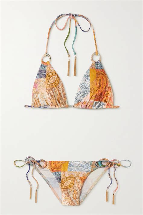 Peach Anneke Embellished Paisley Print Bikini Zimmermann In
