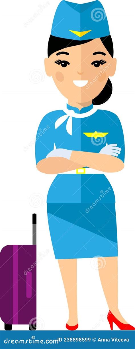 Flat Cute Cartoon Stewardess Of Aircraft Characters In Air Uniform