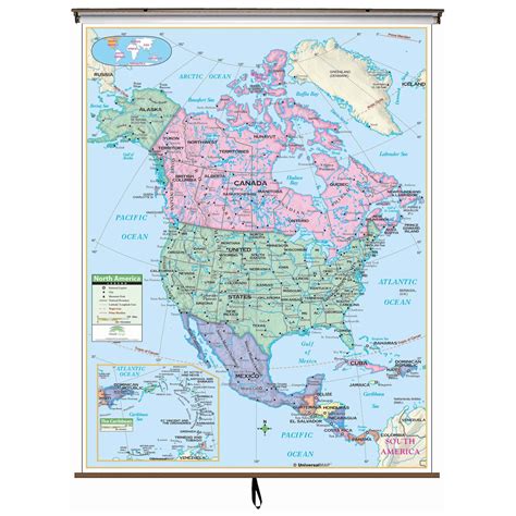North America Primary Classroom Wall Map On Roller W Backboard The