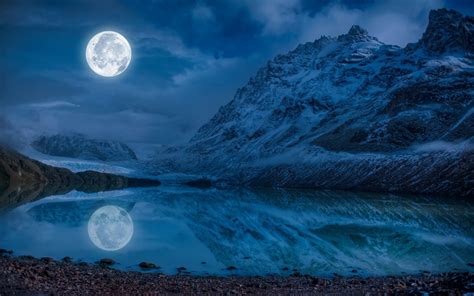 Pictures Nature Mountains Moon Lake Reflected Landscape Photography