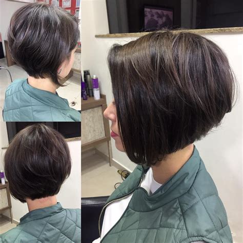 This haircut is great for women with fine or thin hair who are in need of short fringe hairstyle inspiration. Short Brunette Stacked Bob with Front Fringe - The Latest ...