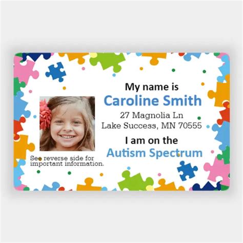 Autism Spectrum Id Card Horizontal Great Selection Of Child Id