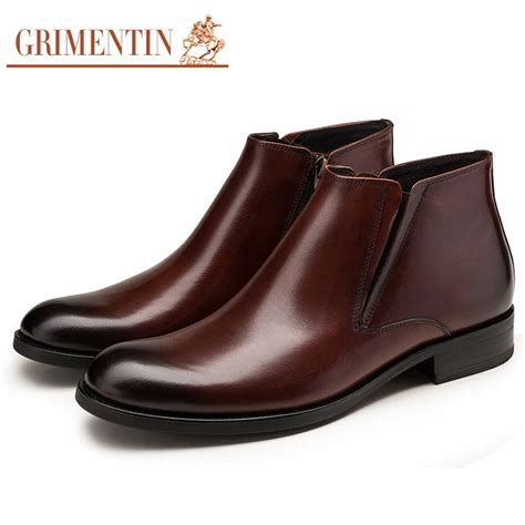 Grimentin Brand Fashion Mens Dress Boots Genuine Leather Round Toe