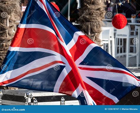 Uk Flag On The Stage Stock Image Image Of Romanian 123618747