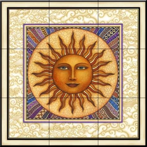 Celestial Tiles Sun And Moon Celestial Sun With Frame Tile Mural