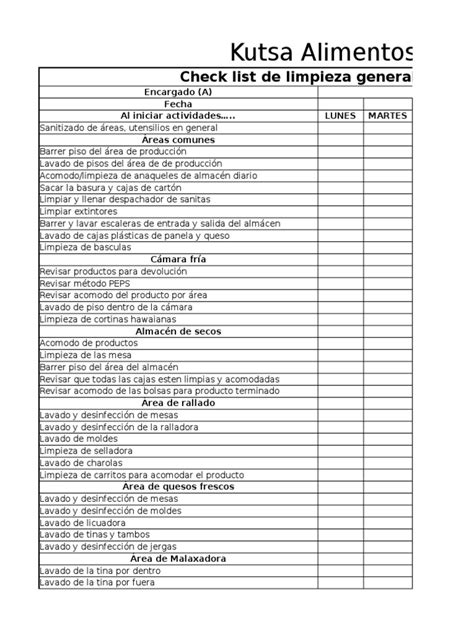 Check List De Limpieza