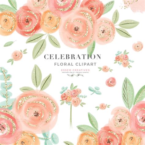 Download 660+ royalty free peach color flowers vector images. Peach Pink Watercolor Floral Clipart Cute Whimsical ...