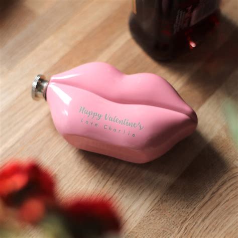 Personalised Valentines Novelty Pink Lips Hip Flask By The British