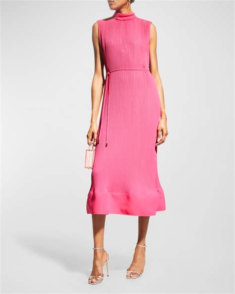 Milly Melina Solid Pleated Dress Neiman Marcus