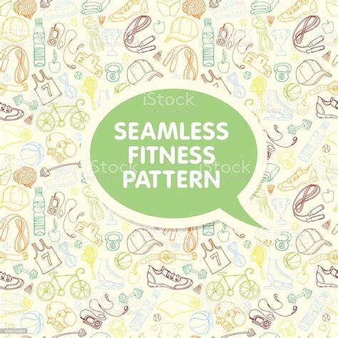 Color Sport And Fitness Seamless Doodle Pattern With Sticker Fra Stock