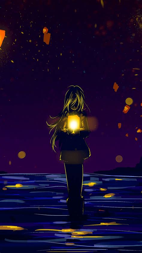 Download Wallpaper 750x1334 Anime Girl Lanterns Silhouette Lonely