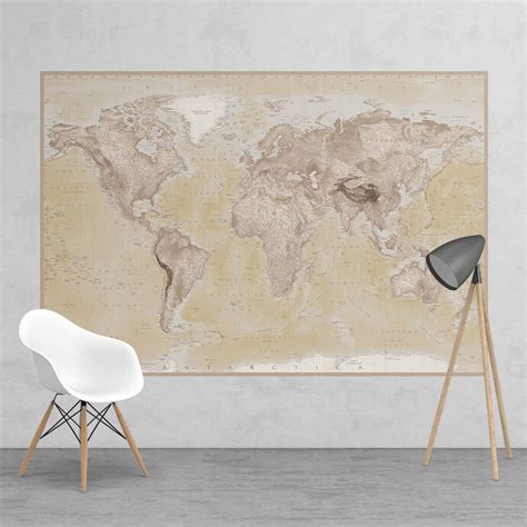 Neutral World Map Feature Wall Wallpaper Mural 158cm X 232cm