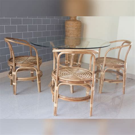 cane natural dining table with 4 chairs
