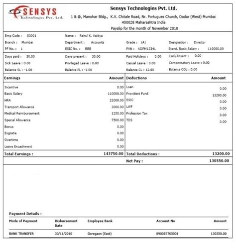 Payslip Template 7 Free Printable Word Excel And Pdf Formats Samples