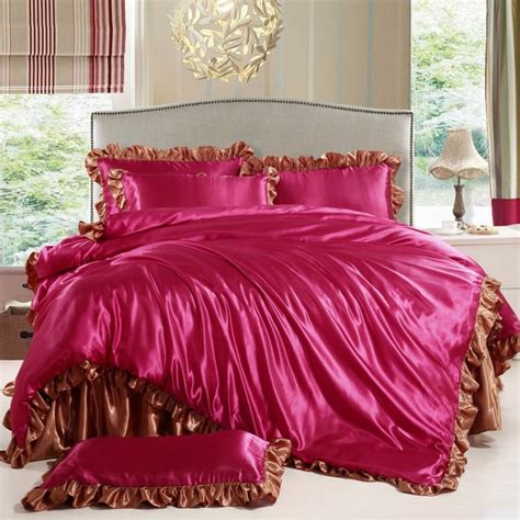 Romantic Luxury Satin Silk Wine Red And Coffee Color Sexy Bedroom
