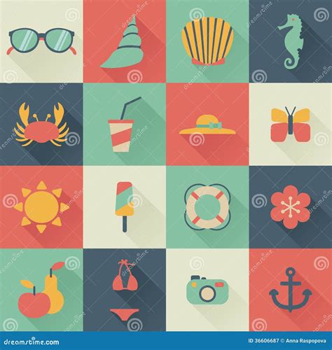 Set Of Summer Icons Stock Vector Illustration Of Glasses 36606687