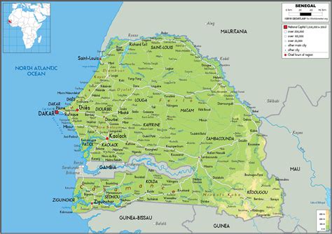 Senegal Map Physical Worldometer