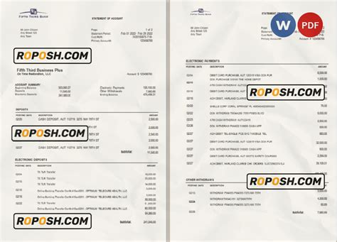 Usa Fifth Third Bank Statement Word And Pdf Template 2 Pages Roposh