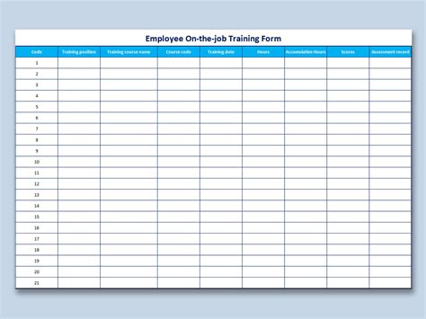 Excel Of Employee On The Job Training Form Xlsx Wps Free Templates