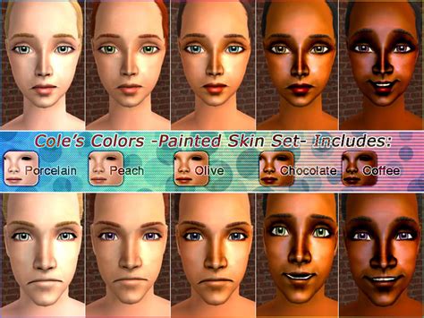 Mod The Sims Coles Colors Painted Skins Set Including Five Tones