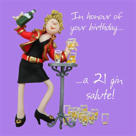 21 Gin Salute Happy Birthday Card One Lump Or Two Cards Birthday Cards Birthday Cards For
