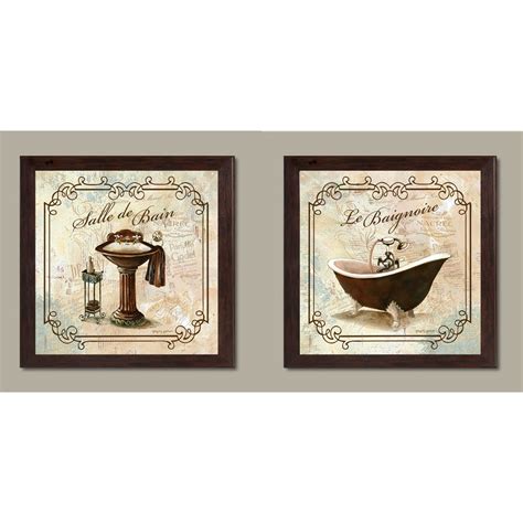 gango home decor elegant french bathroom wall art two off white 12x12in art prints in brown