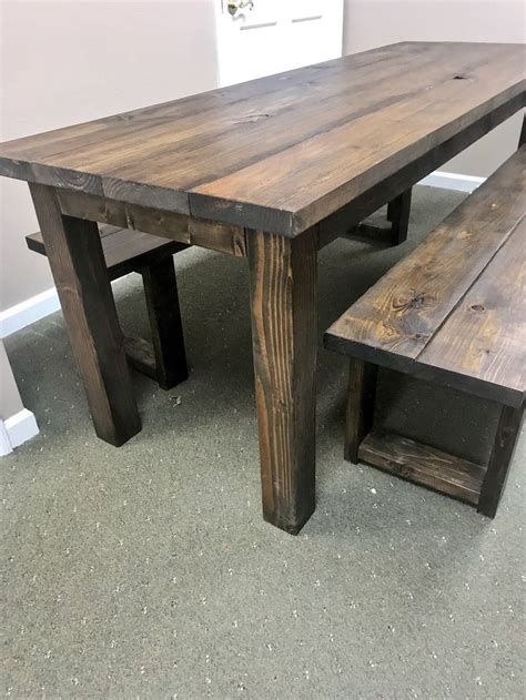 Rustic 7ft Farmhouse Table With Benches Brown Dining Set Etsy In 2021