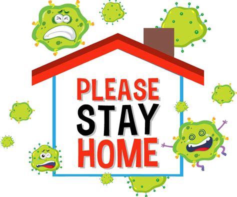 Stay Home Stay Safe Font With Virus Cartoon Character 1972113 Vector