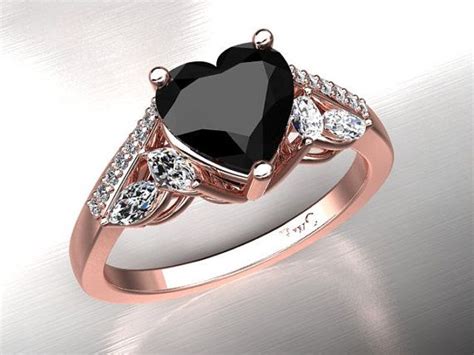 Heart Shaped Black Diamond And 14k Rose Gold Engagement Ring Wed 14k White Gold Engagement