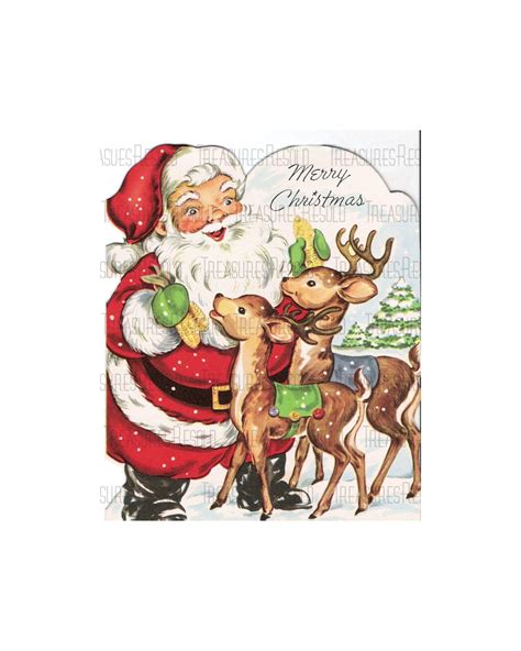 santa claus feeding reindeer merry christmas image 693 digital download etsy