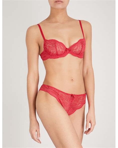 Simone Perele Eden Chic Floral Lace Half Cup Bra In Red Save 5 Lyst