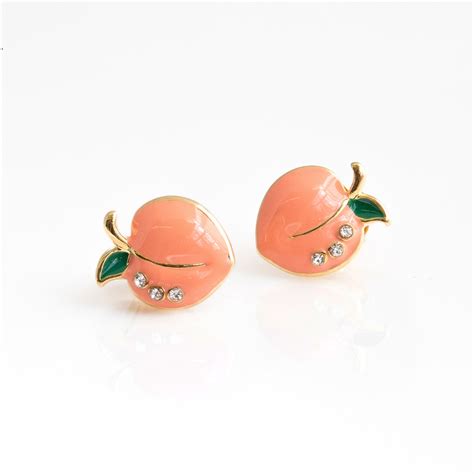 Peach Stud Earrings Dainty Pave Gold Wildflower Co