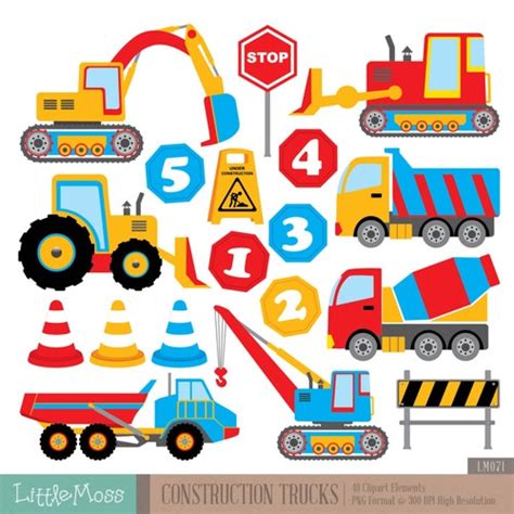 Construction Trucks Watercolor Clipart Construction Vehicles Etsy