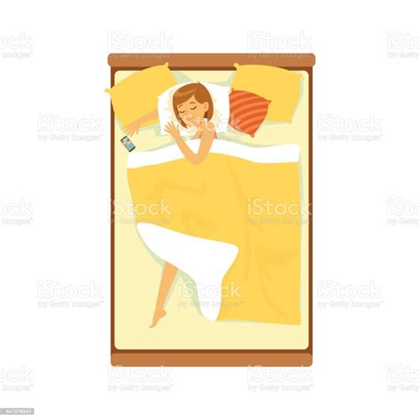Beautiful Woman Sleeping In Her Bed Relaxing Person Vector Illustration Stock Illustration