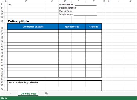 Delivery Note Excel Template Templates At
