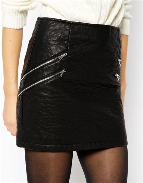 Asos Collection Mini Biker Skirt In Textured Leather Look With Zip