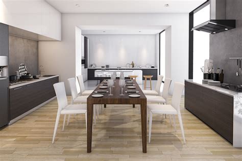 3d Wood Contemporary Kitchen With Dining Room Cgtrader