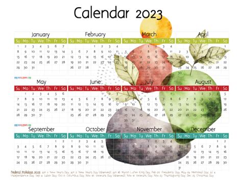 Free Printable 2023 Yearly Calendar With Holidays 12 Templates Watercolor