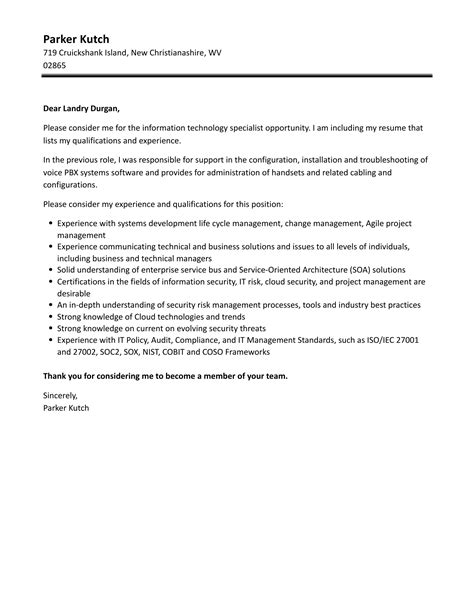 Information Technology Specialist Cover Letter Velvet Jobs