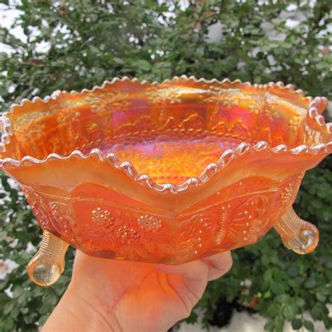 Antique Fenton Hearts And Trees Marigold Carnival Glass Bowl Carnival Glass