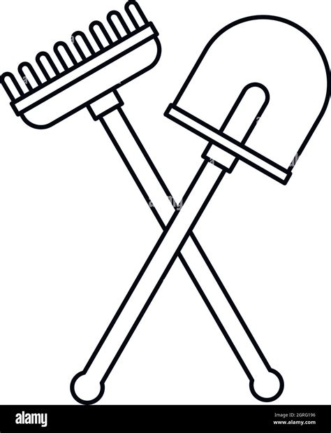 Shovel And Rake Garden Tools Icon Outline Style Stock Vector Image