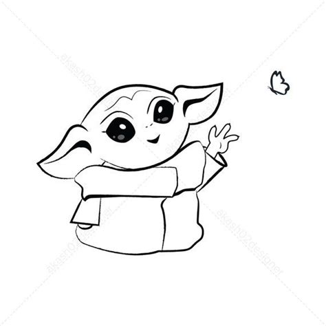 Super Cute Baby Yoda Catching Butterfly Svg Png Ai Eps Editable Vector