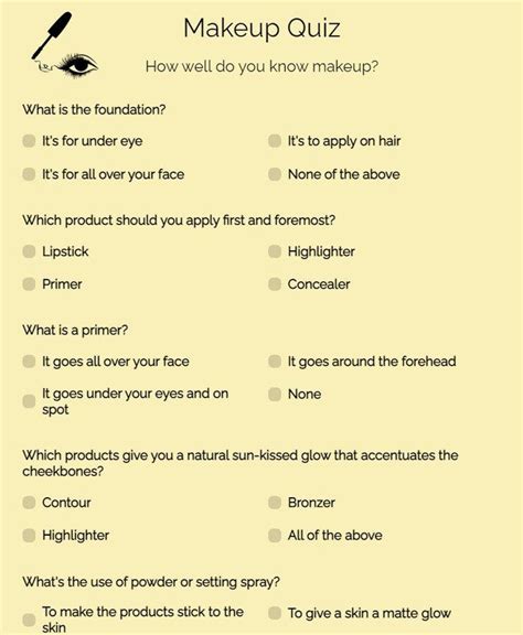 Free Online Makeup Quiz Template 123formbuilder