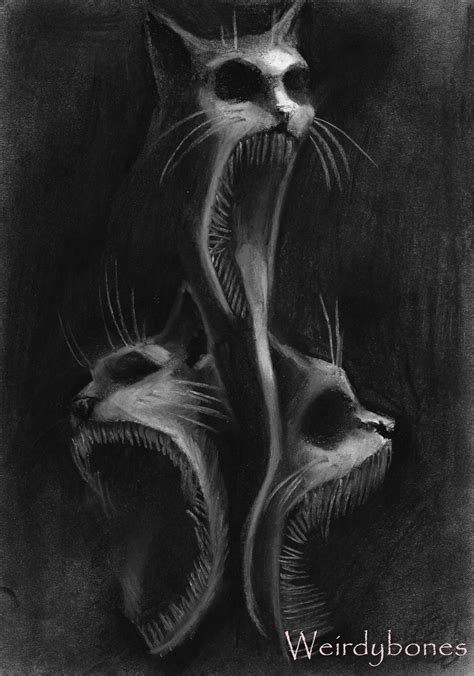 Triplets Katie Beardmore Cats Art Drawing Creepy Cat Horror Art