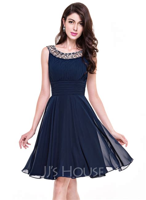 A Line Scoop Neck Knee Length Chiffon Cocktail Dress With Ruffle Beading 016065518 Jjs House